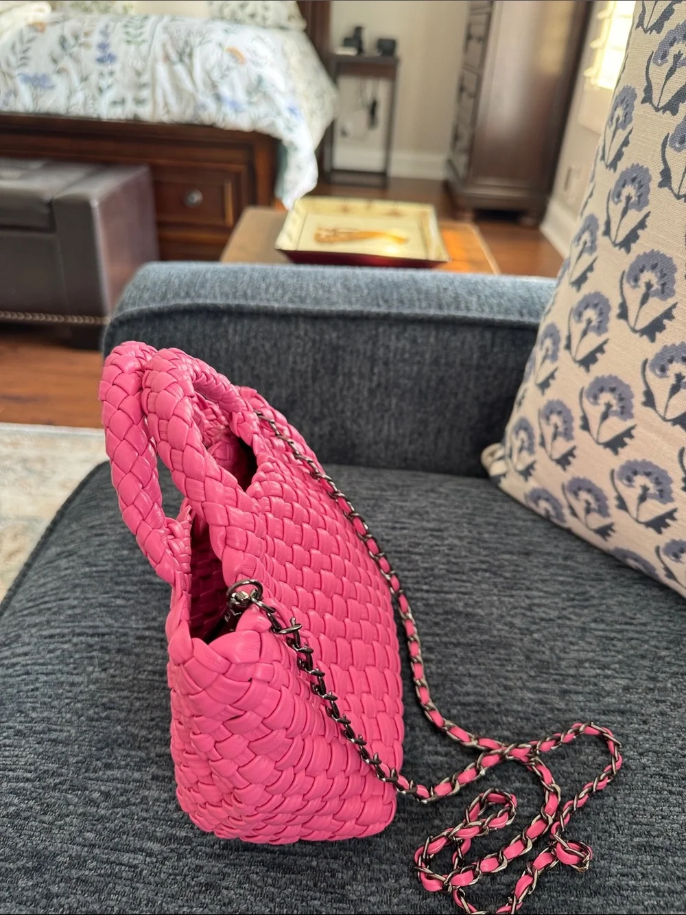 Woven Mini Tote Bag in Hot Pink